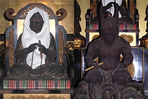 左：元三大師坐像、右：御前立ち 鬼大師坐像（元三大師堂・通常非公開）